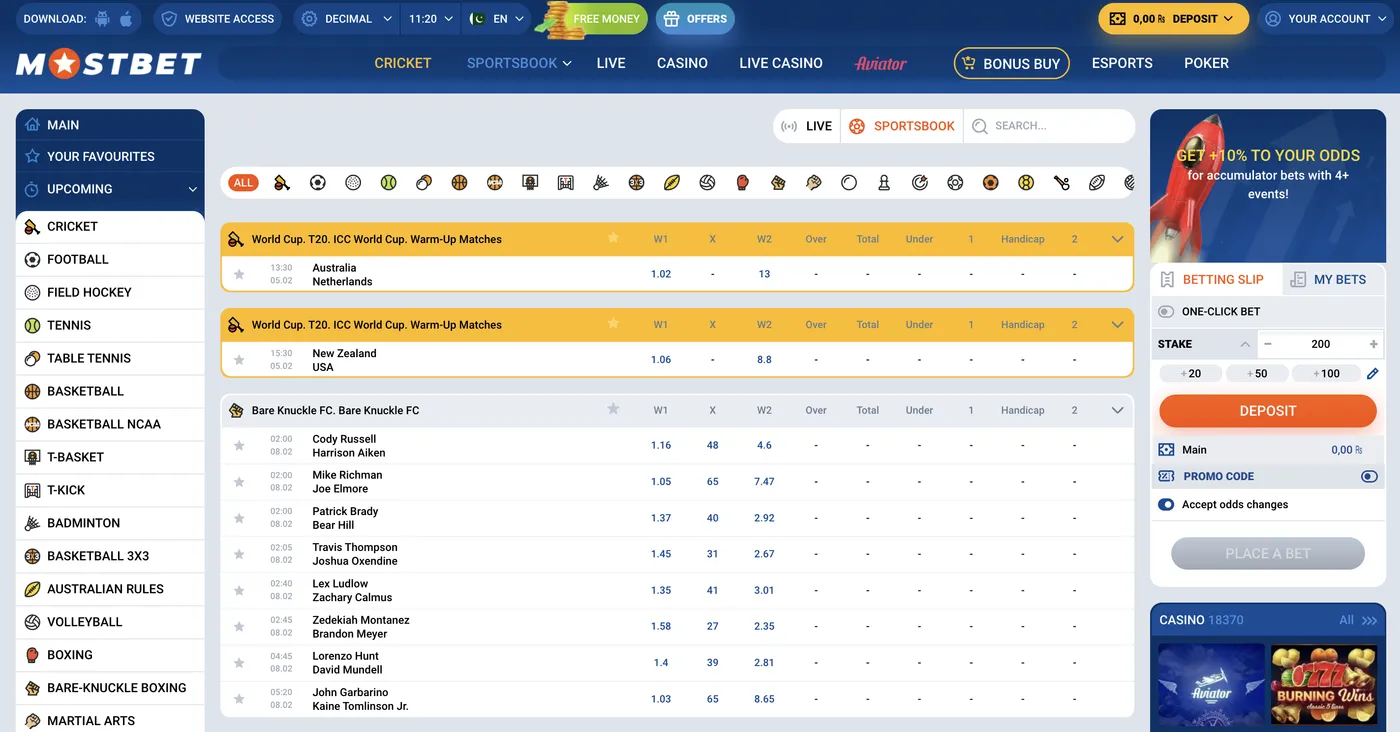 Popular Sports for Betting on Mostbet