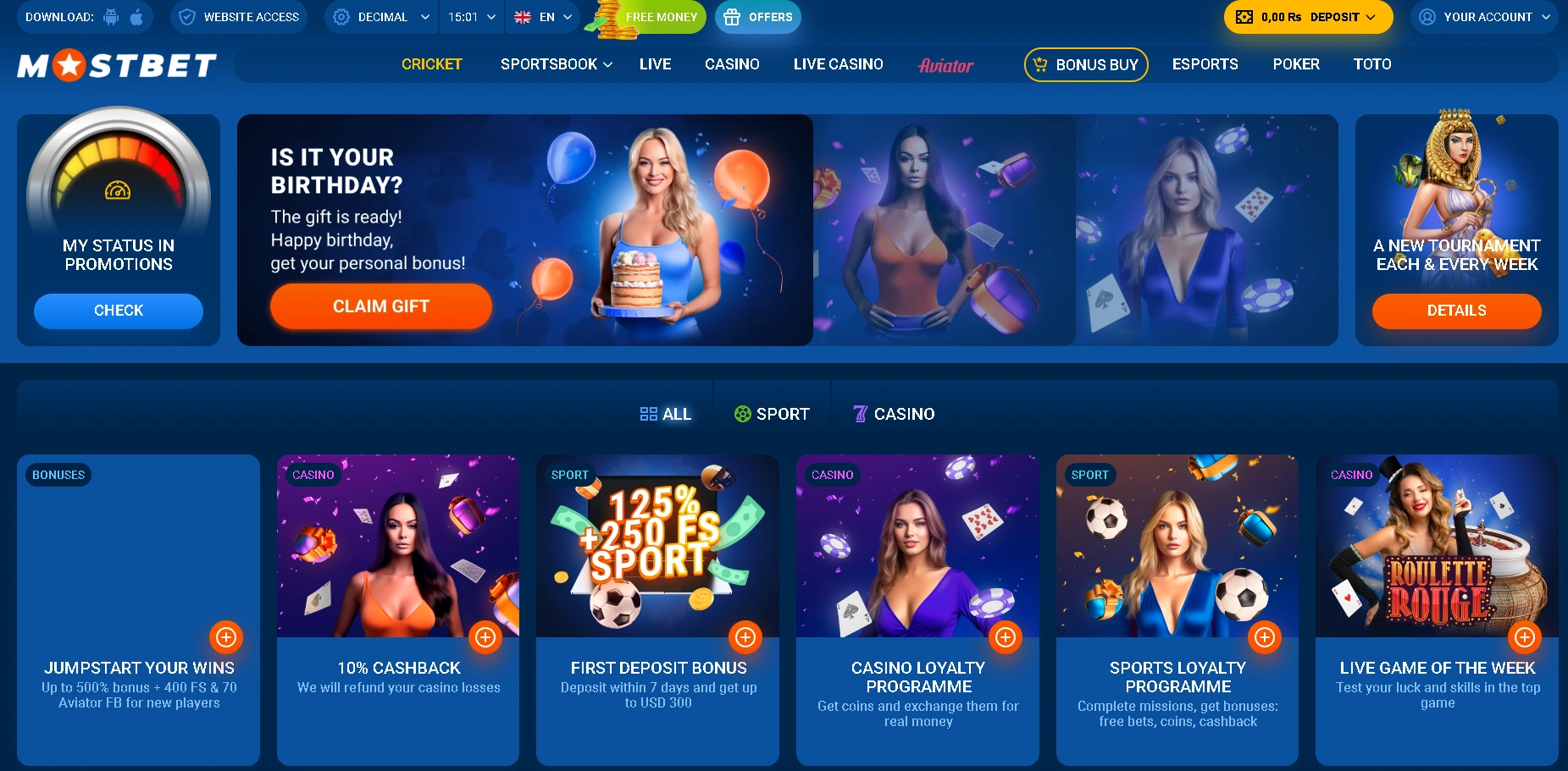 Bonuses and promotions at Mostbet